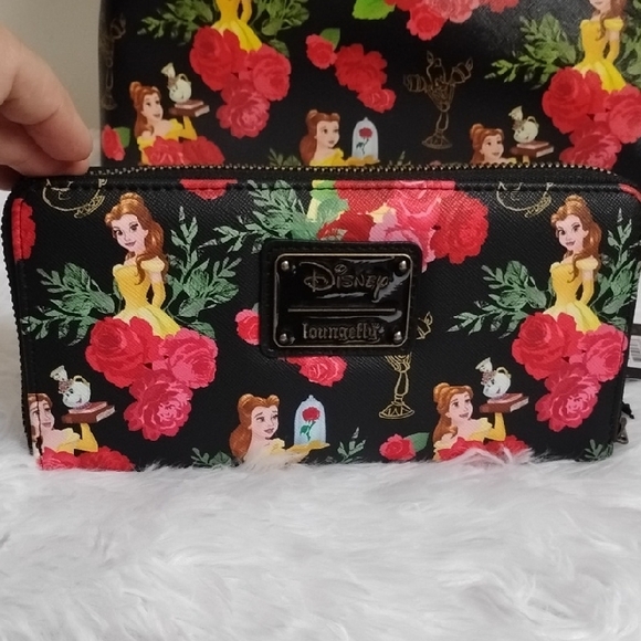 Disney Loungefly Beauty And The Beast Princess Black and Red Floral Satchel Set - Picture 6 of 16